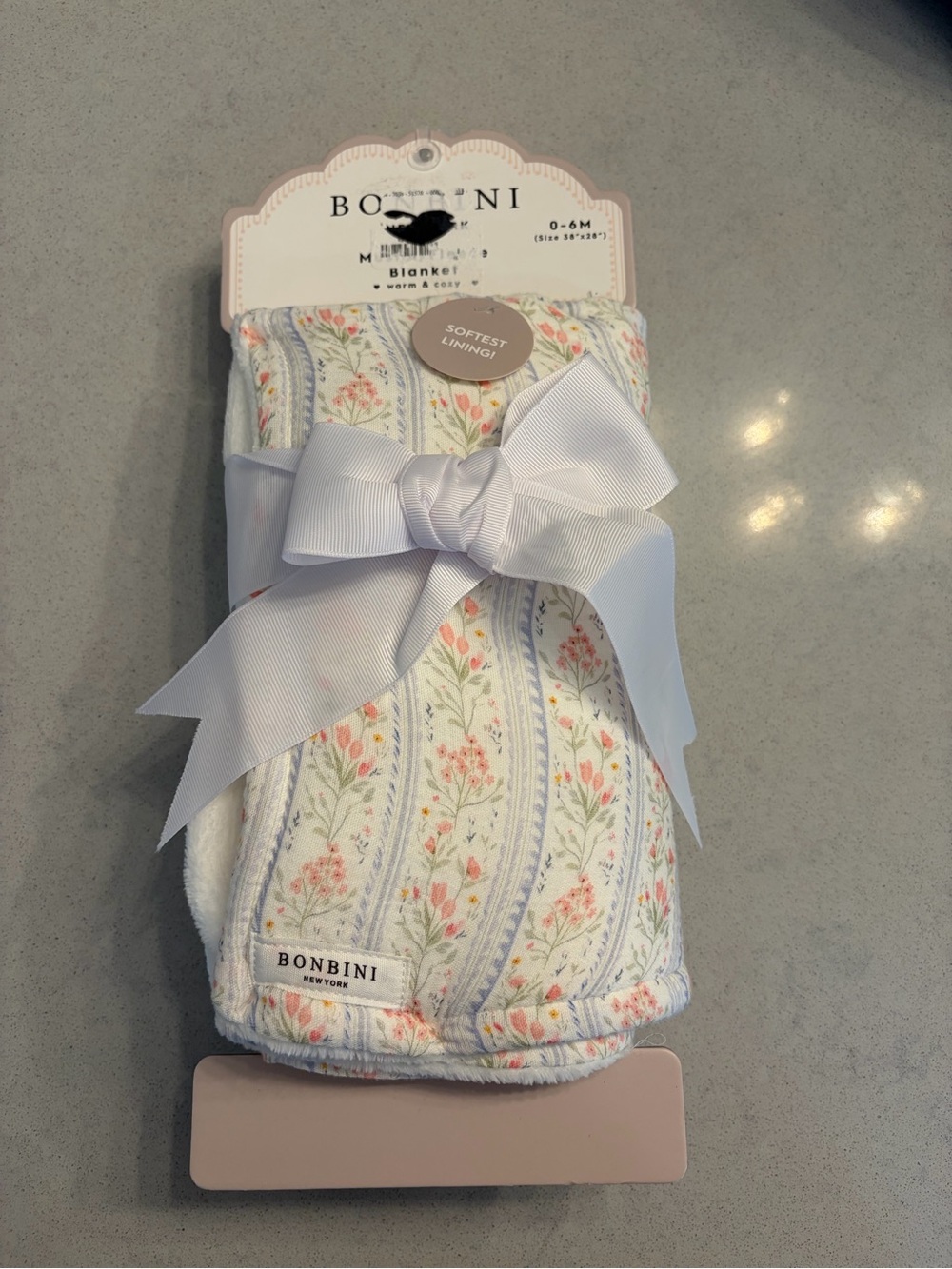 NWT White Floral Baby Blanket - Soft Lined Nursery Throw